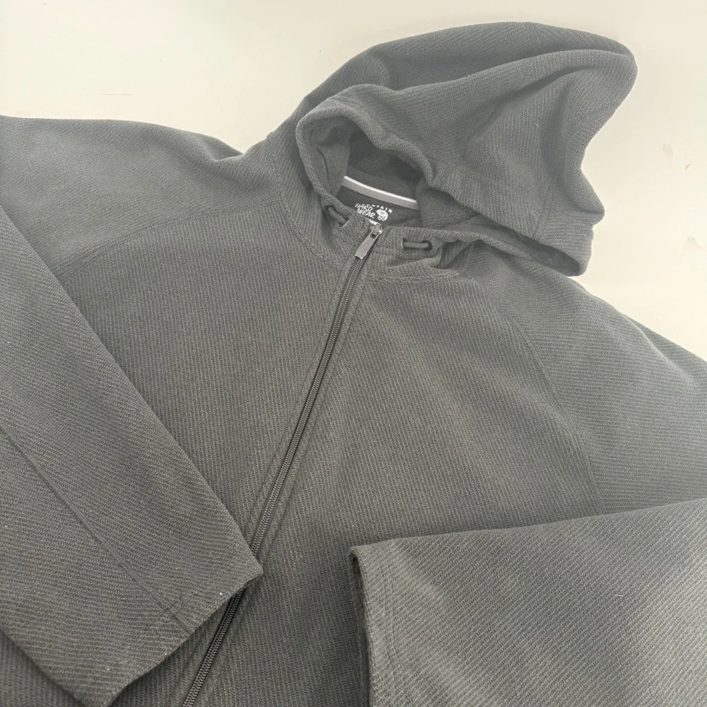 Mountain Hardwear Mens XL Black Full Zip Fleece Hoodie Textured Knit Jacket